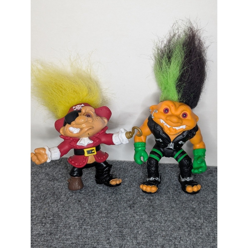 2 - 1992 Hasbro Battle Trolls Cap'n Pirate Yellow Hair & Punk Troll Green/ Black